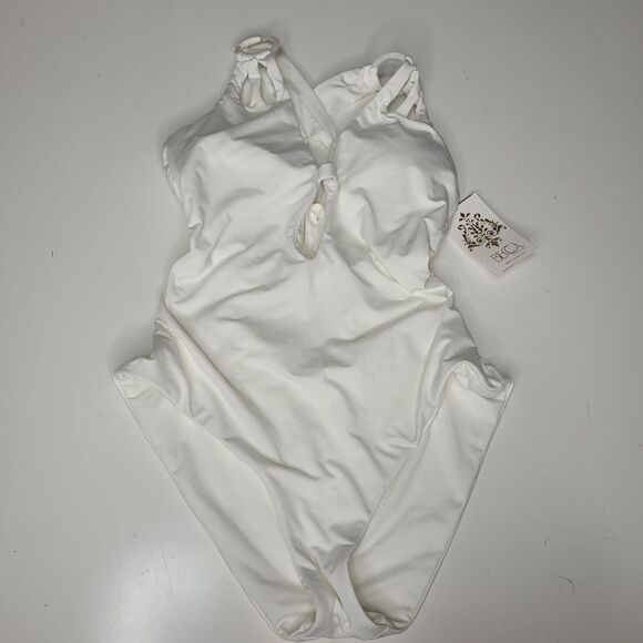 $138 NEW M BECCA CUTOUT HR OPEN BACK SEXY WHITE ONE PIECE SWIMSUIT MEDIUM NWT - Picture 8 of 8